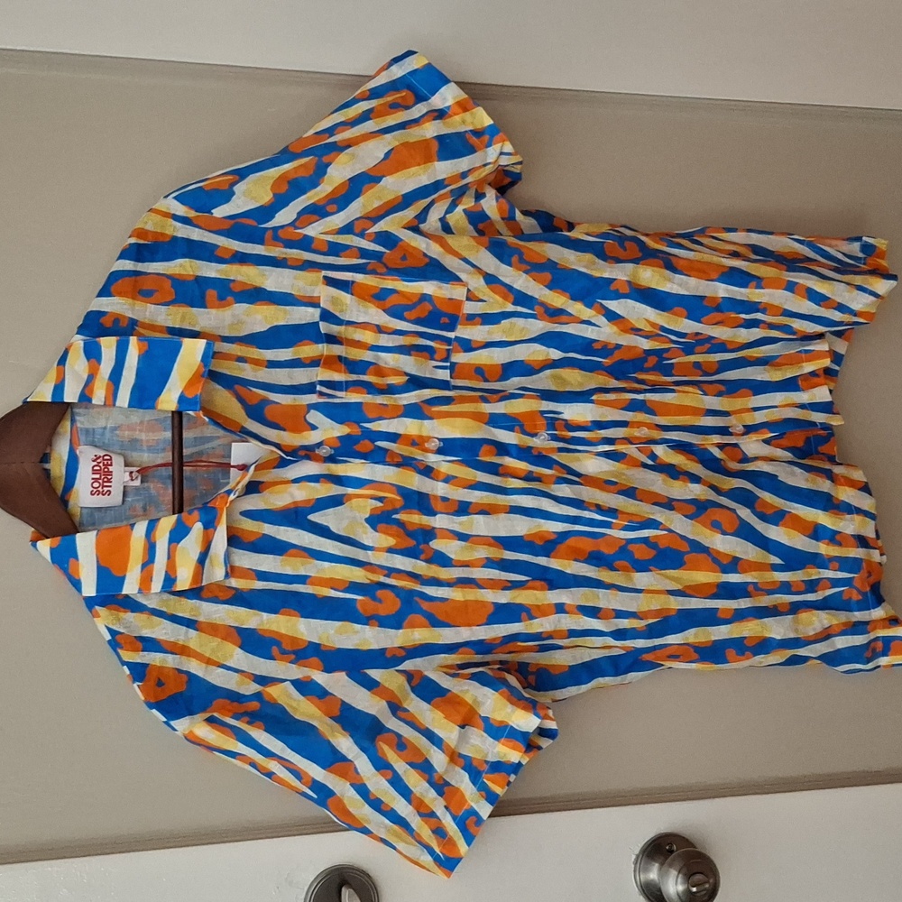 NWT Solid & Striped Printed Linen Shirt
